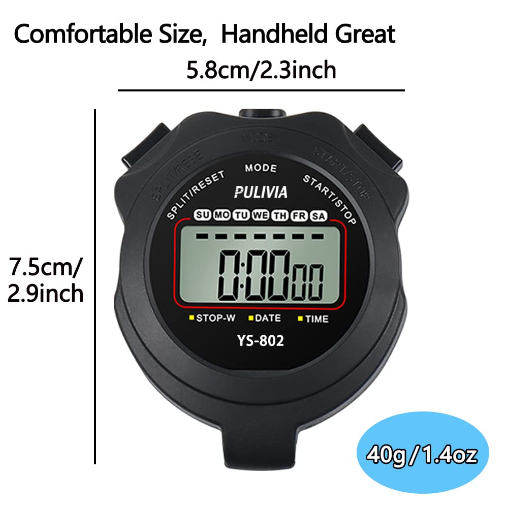 Stopwatch Timer Lap Split Digital Stopwatch with Clock Calendar Alarm, Large Display Stopwatch for Sports Coaches Swimming Running