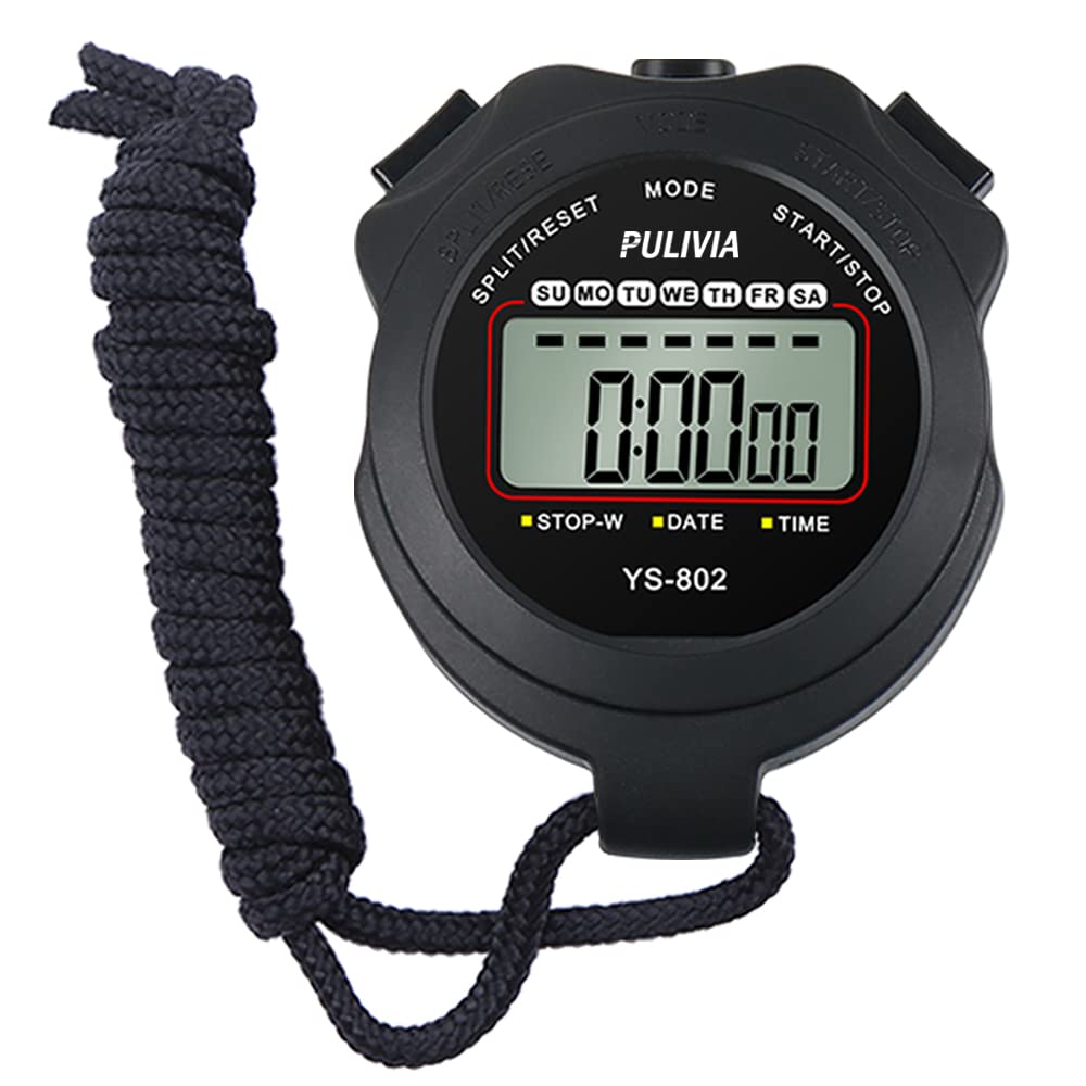 Stopwatch Timer Lap Split Digital Stopwatch with Clock Calendar Alarm, Large Display Stopwatch for Sports Coaches Swimming Running