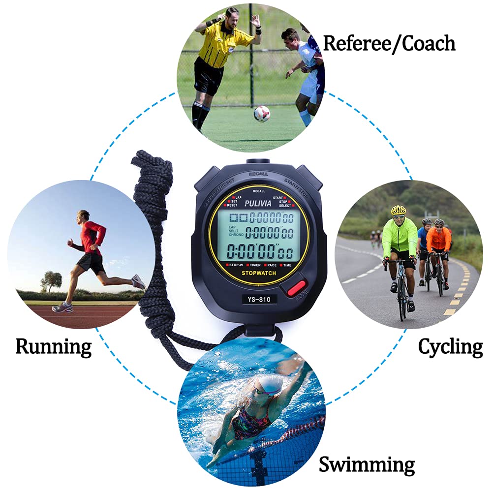 Stopwatch Timer Lap Split Digital Stopwatch with Clock Calendar Alarm, Large Display Stopwatch for Sports Coaches Swimming Running