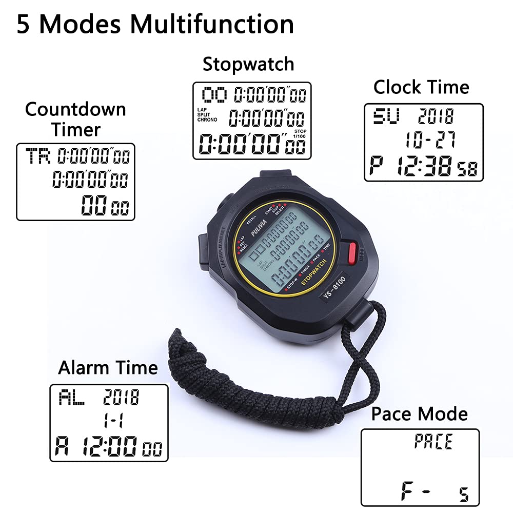 Stopwatch Timer Lap Split Digital Stopwatch with Clock Calendar Alarm, Large Display Stopwatch for Sports Coaches Swimming Running