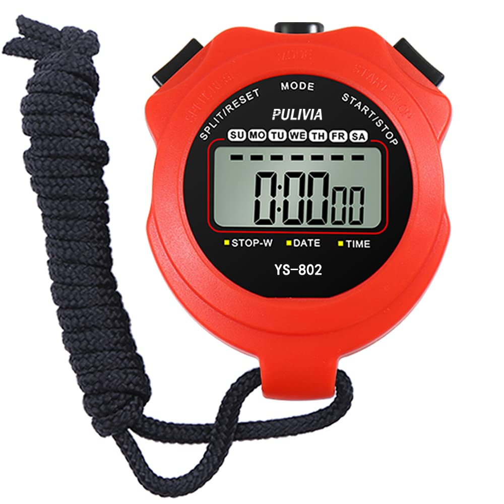 Stopwatch Timer Lap Split Digital Stopwatch with Clock Calendar Alarm, Large Display Stopwatch for Sports Coaches Swimming Running