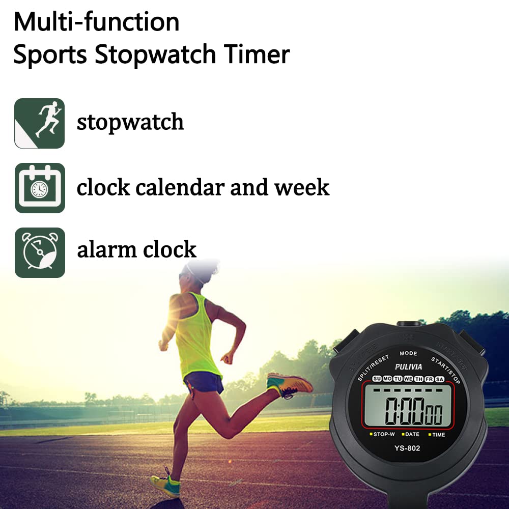 Stopwatch Timer Lap Split Digital Stopwatch with Clock Calendar Alarm, Large Display Stopwatch for Sports Coaches Swimming Running