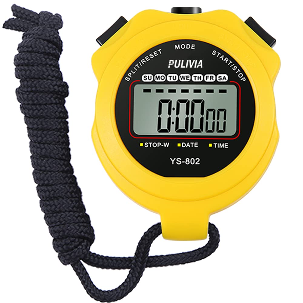 Stopwatch Timer Lap Split Digital Stopwatch with Clock Calendar Alarm, Large Display Stopwatch for Sports Coaches Swimming Running
