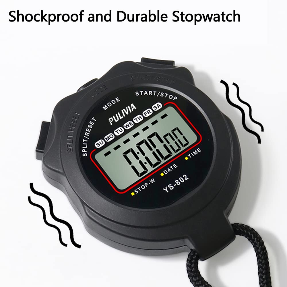 Stopwatch Timer Lap Split Digital Stopwatch with Clock Calendar Alarm, Large Display Stopwatch for Sports Coaches Swimming Running