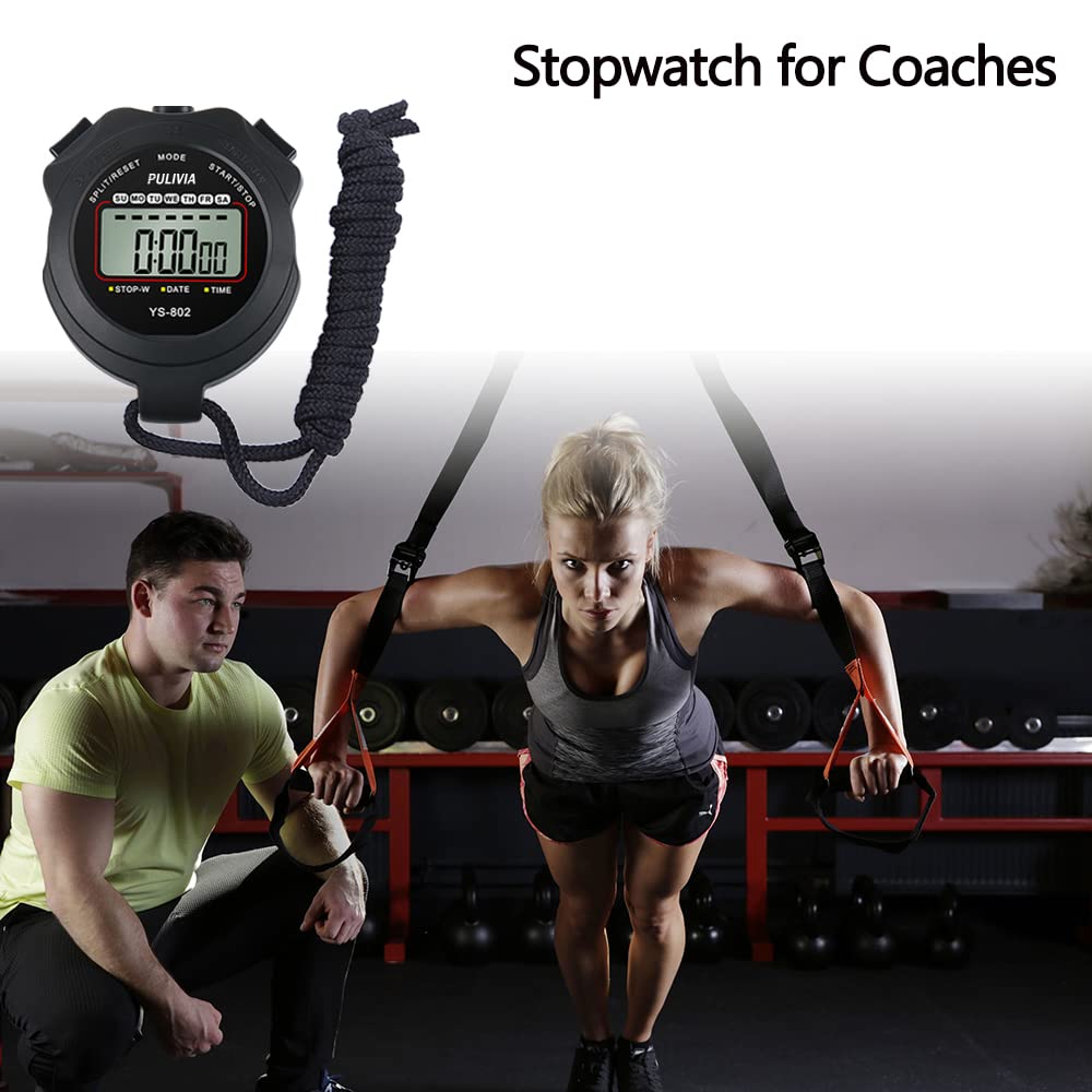 Stopwatch Timer Lap Split Digital Stopwatch with Clock Calendar Alarm, Large Display Stopwatch for Sports Coaches Swimming Running