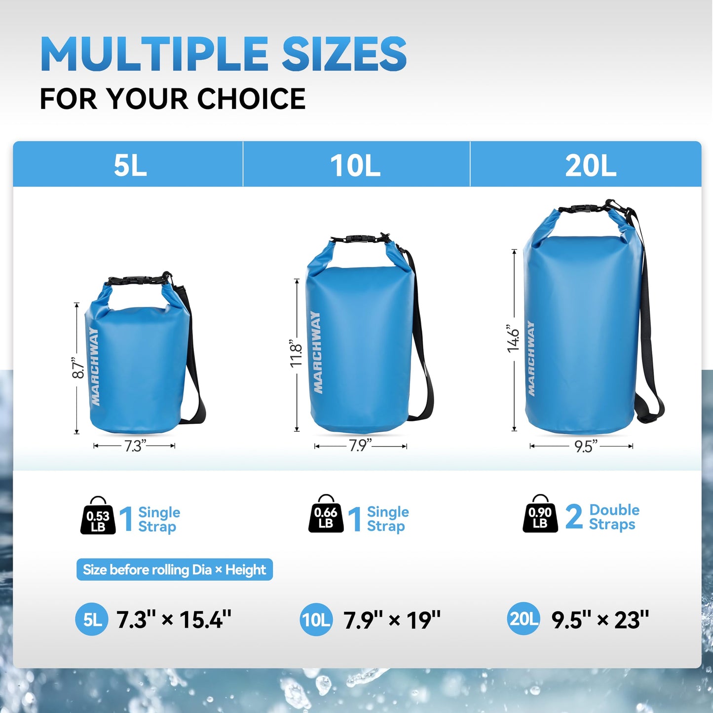 MARCHWAY Floating Waterproof Dry Bag Backpack 5L/10L/20L/30L/40L, Roll Top Sack Keeps Gear Dry for Kayaking, Rafting, Boating, Swimming, Camping, Hiking, Beach, Fishing