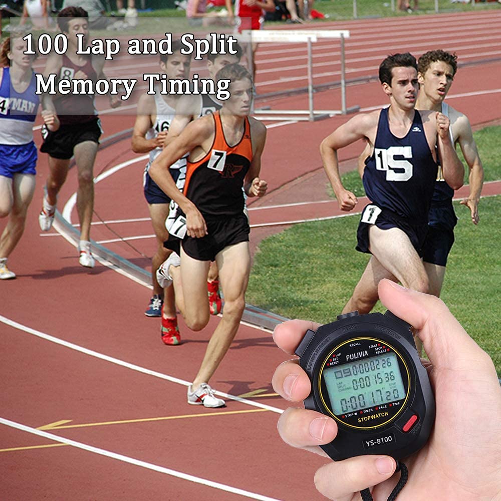 Stopwatch Timer Lap Split Digital Stopwatch with Clock Calendar Alarm, Large Display Stopwatch for Sports Coaches Swimming Running