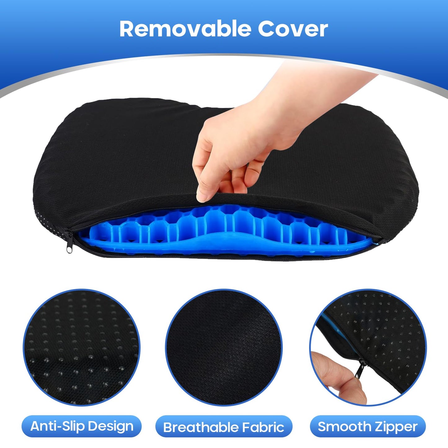 Anti Slip Kayak Gel Seat Cushion with Cover, Waterproof Seat Cushion Kayak Seat Pad for Sit in Inflatable Kayak, Canoe & Boat Fishing, Rowing, Lifetime Kayak Accessories,Office(Black)
