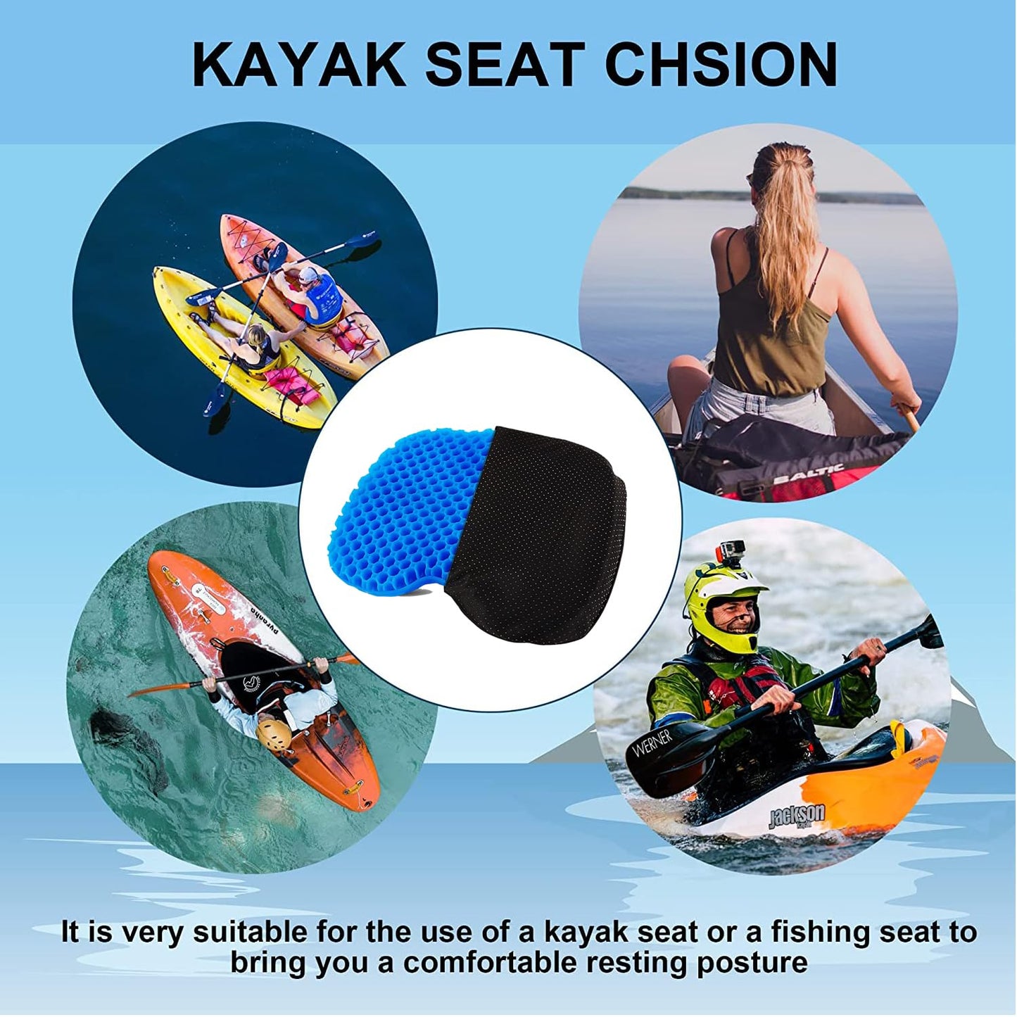 Anti Slip Kayak Seat Cushion for Kayaking,Canoeing,Drifting,Rafting,Fishing and More(15" L 12.2" W 1.02" H)