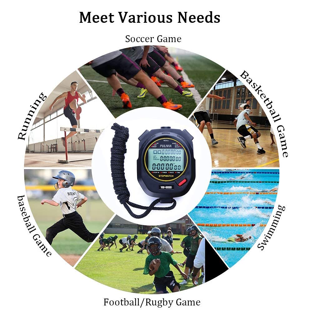 Stopwatch Timer Lap Split Digital Stopwatch with Clock Calendar Alarm, Large Display Stopwatch for Sports Coaches Swimming Running