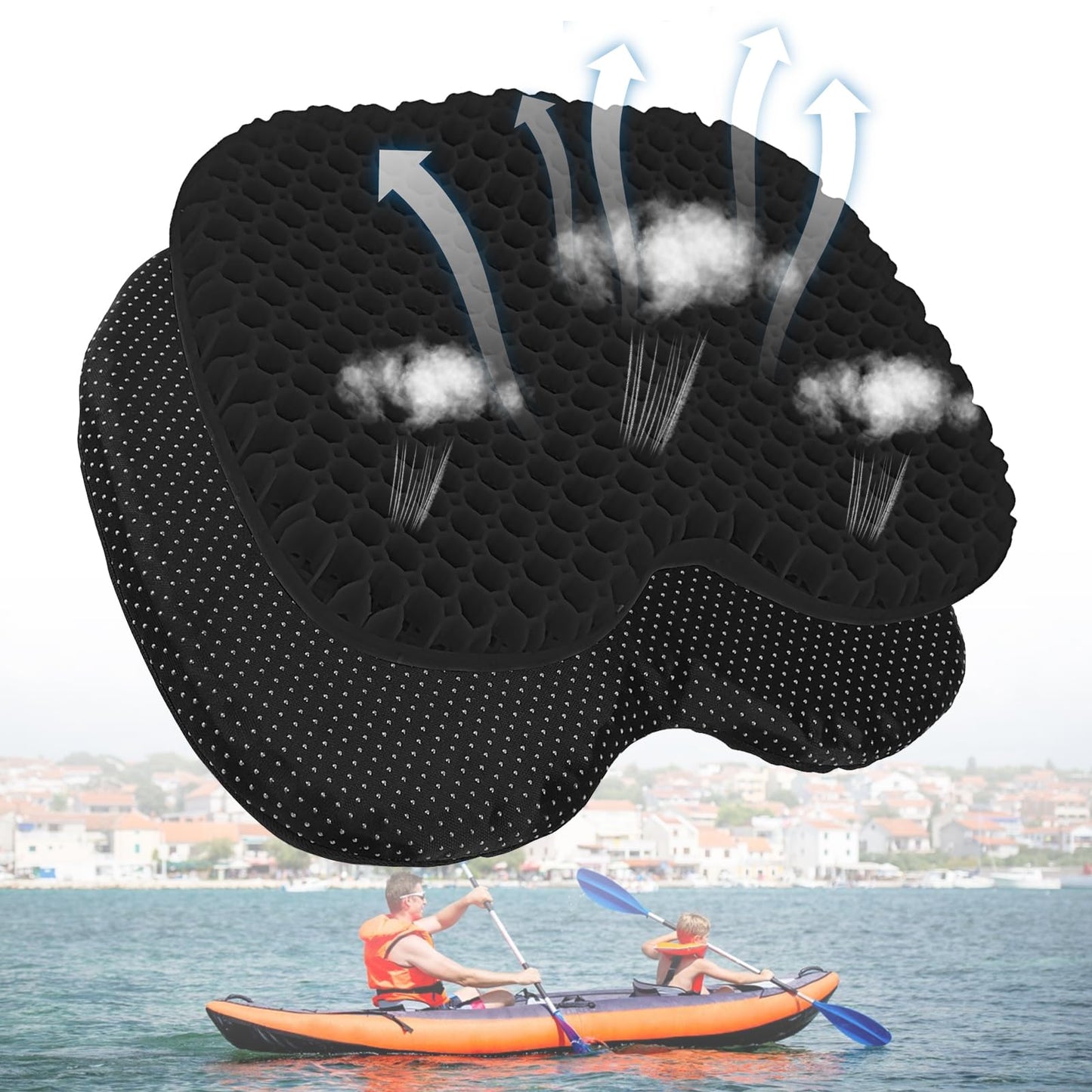 Anti Slip Kayak Gel Seat Cushion with Cover, Waterproof Seat Cushion Kayak Seat Pad for Sit in Inflatable Kayak, Canoe & Boat Fishing, Rowing, Lifetime Kayak Accessories,Office(Black)