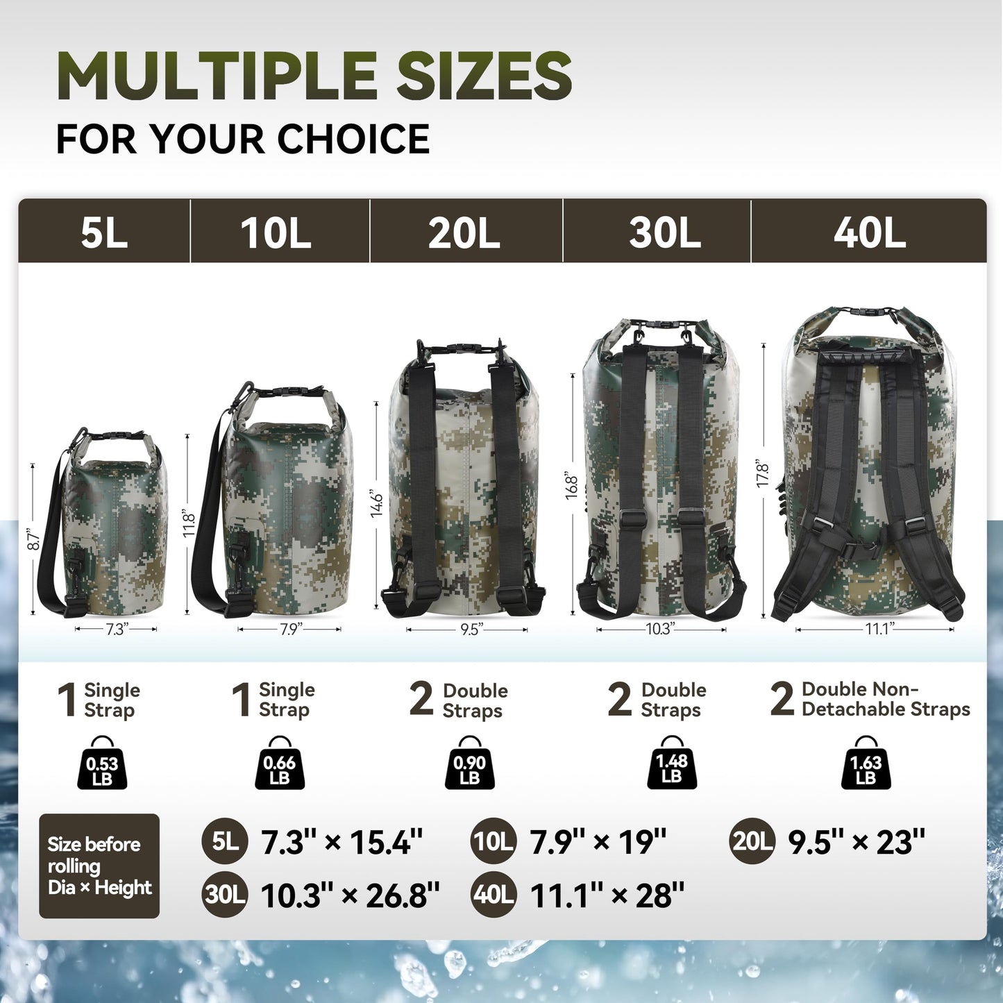 MARCHWAY Floating Waterproof Dry Bag Backpack 5L/10L/20L/30L/40L, Roll Top Sack Keeps Gear Dry for Kayaking, Rafting, Boating, Swimming, Camping, Hiking, Beach, Fishing