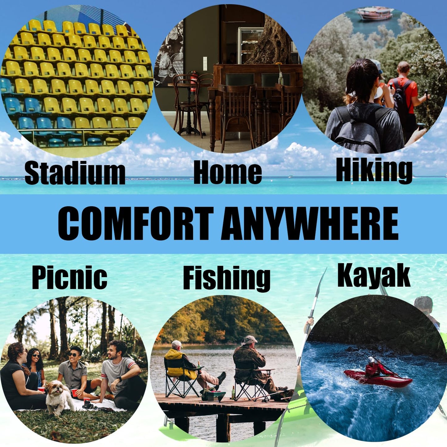 Anti Slip Kayak Seat Cushion for Kayaking,Canoeing,Drifting,Rafting,Fishing and More(15" L 12.2" W 1.02" H)