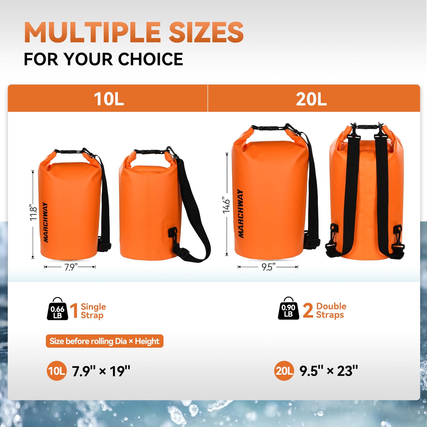 MARCHWAY Floating Waterproof Dry Bag Backpack 5L/10L/20L/30L/40L, Roll Top Sack Keeps Gear Dry for Kayaking, Rafting, Boating, Swimming, Camping, Hiking, Beach, Fishing