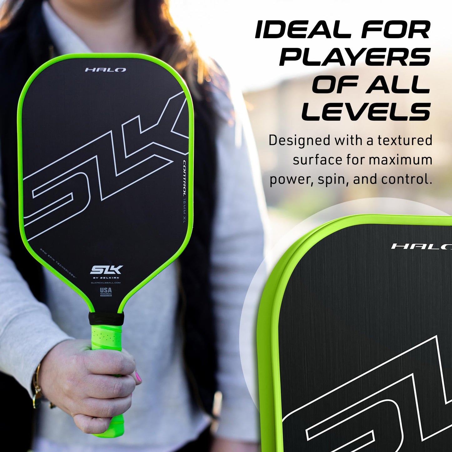 Selkirk Sport SLK Halo Raw Carbon Fiber Pickleball Paddle | Designed in The USA | Choose from The T700 Raw Carbon Fiber Power, The 18k Ultraweave Control, or The Kevlar Linkweave Thermoformed Pro