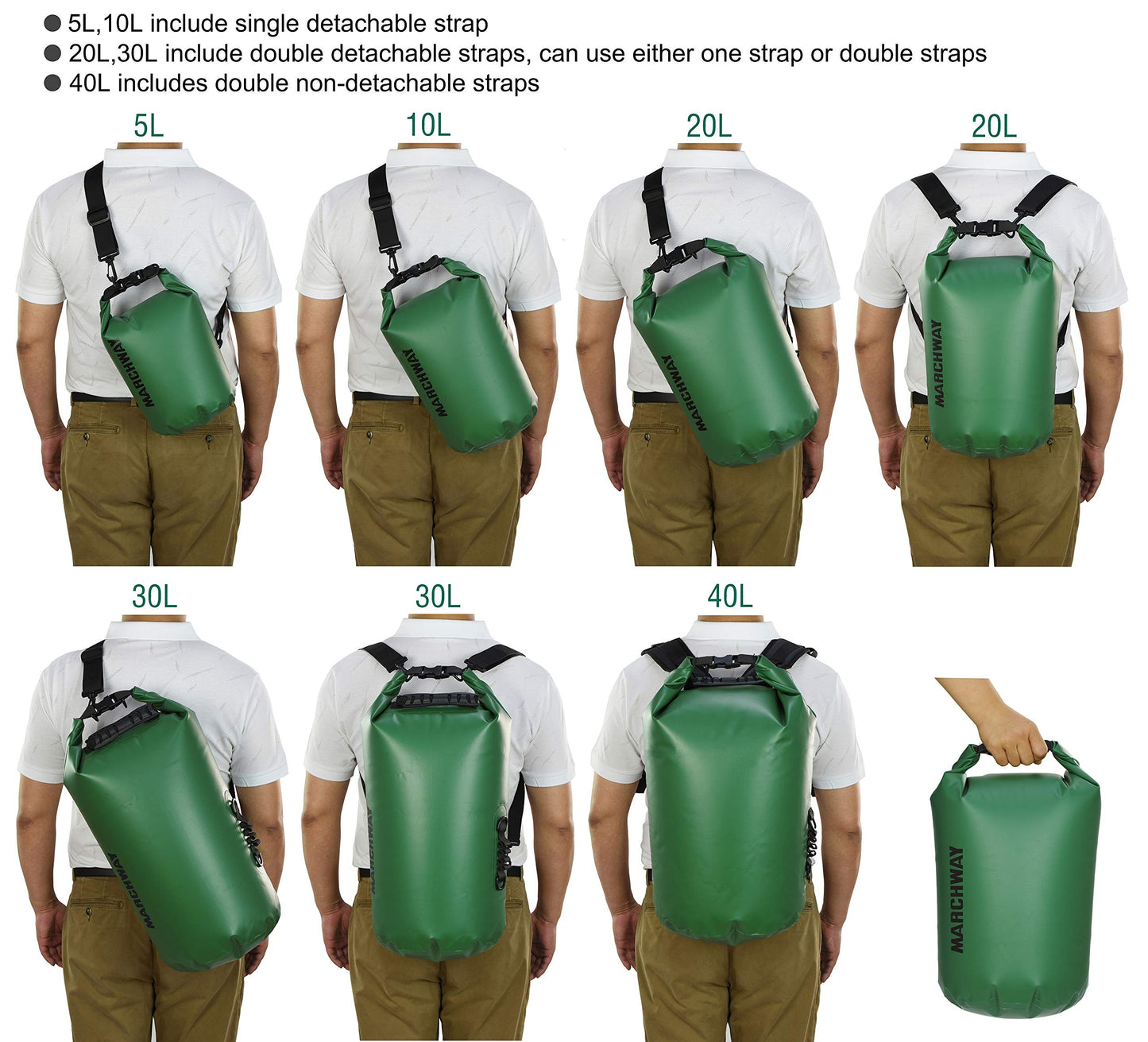 MARCHWAY Floating Waterproof Dry Bag Backpack 5L/10L/20L/30L/40L, Roll Top Sack Keeps Gear Dry for Kayaking, Rafting, Boating, Swimming, Camping, Hiking, Beach, Fishing