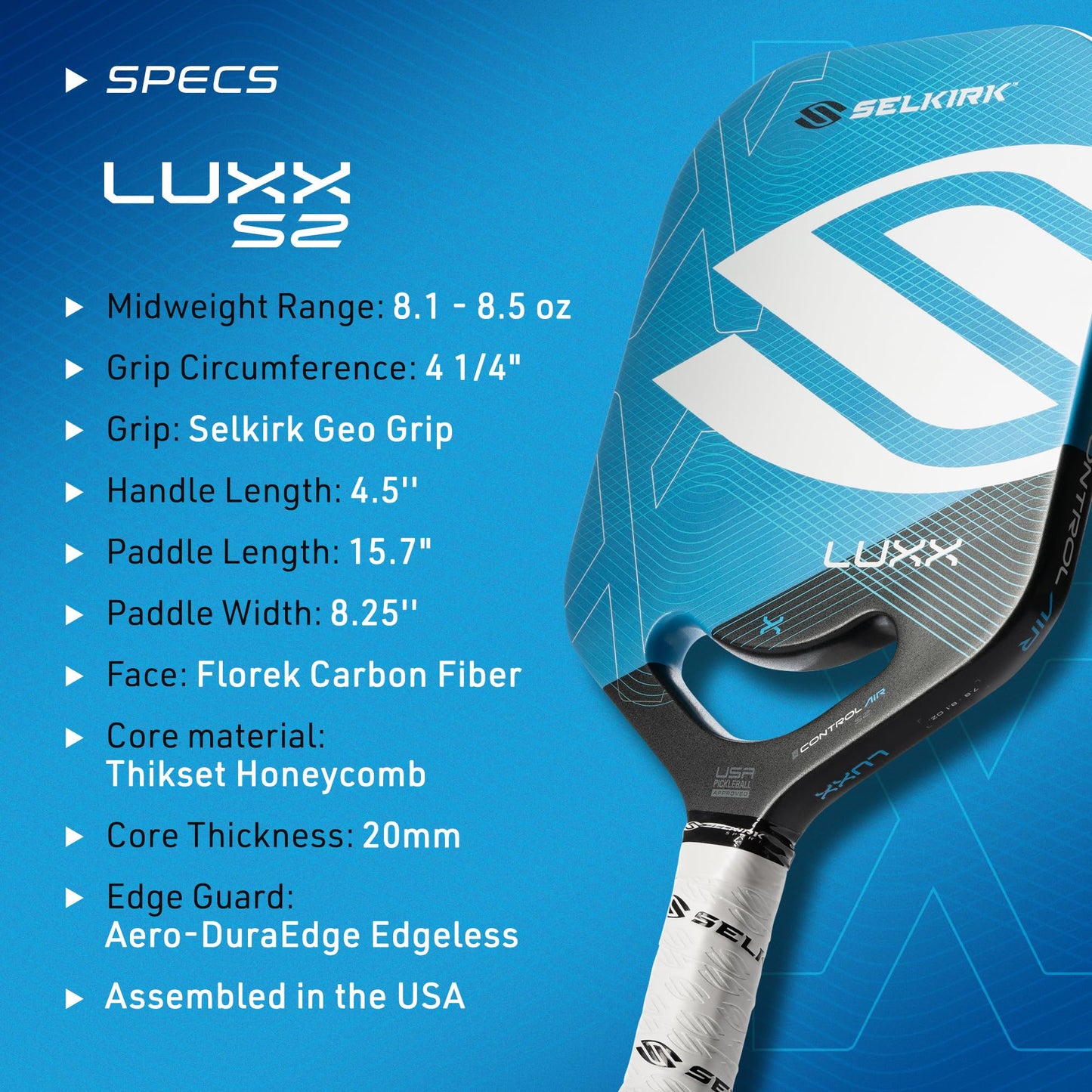 Selkirk LUXX Control Pickleball Paddle | Carbon Fiber Paddle with Polypropylene X7 Core | Designed for Unmatched Control and Added Power