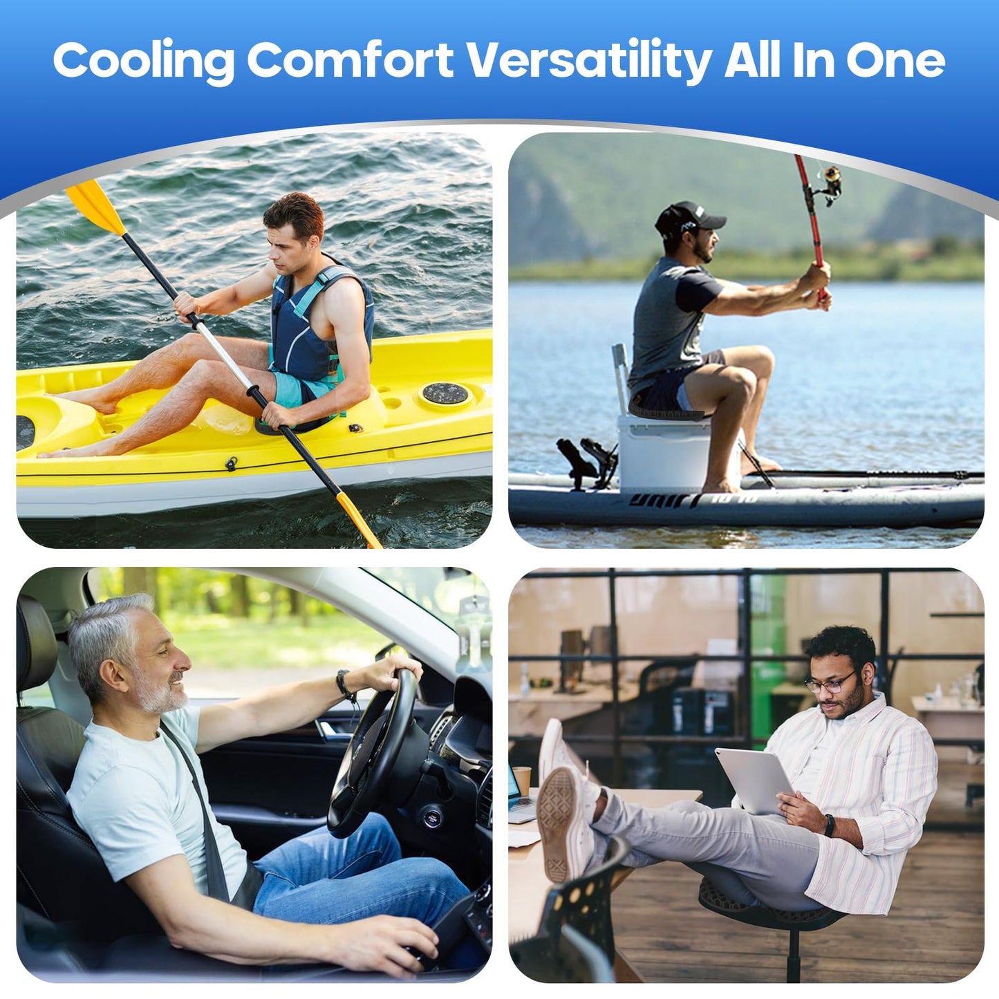 Anti Slip Kayak Gel Seat Cushion with Cover, Waterproof Seat Cushion Kayak Seat Pad for Sit in Inflatable Kayak, Canoe & Boat Fishing, Rowing, Lifetime Kayak Accessories,Office(Black)