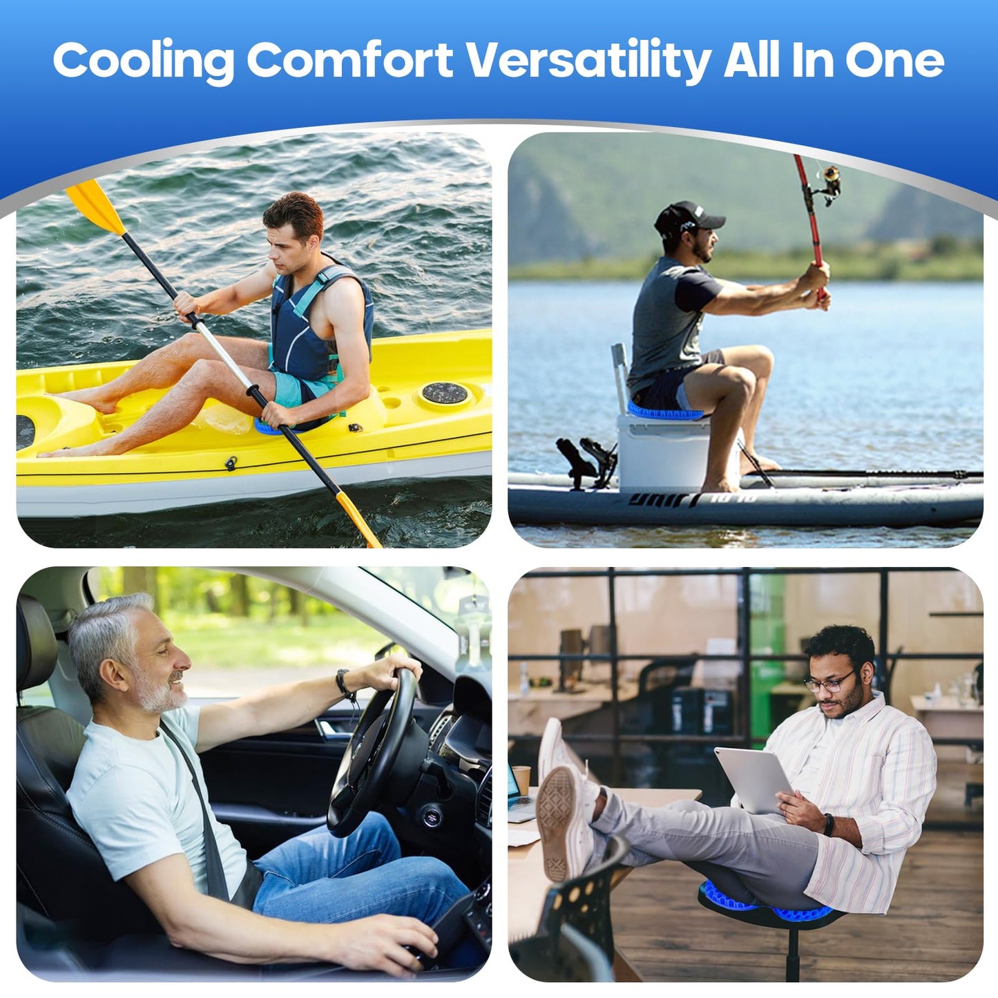 Anti Slip Kayak Gel Seat Cushion with Cover, Waterproof Seat Cushion Kayak Seat Pad for Sit in Inflatable Kayak, Canoe & Boat Fishing, Rowing, Lifetime Kayak Accessories,Office(Black)