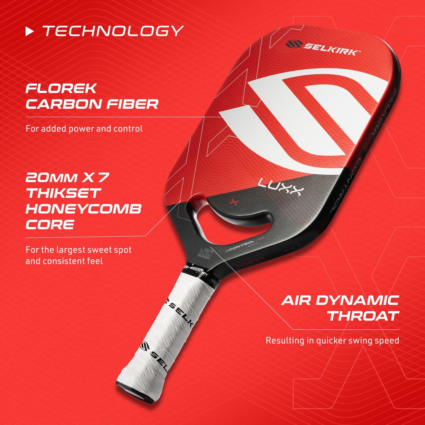 Selkirk LUXX Control Pickleball Paddle | Carbon Fiber Paddle with Polypropylene X7 Core | Designed for Unmatched Control and Added Power