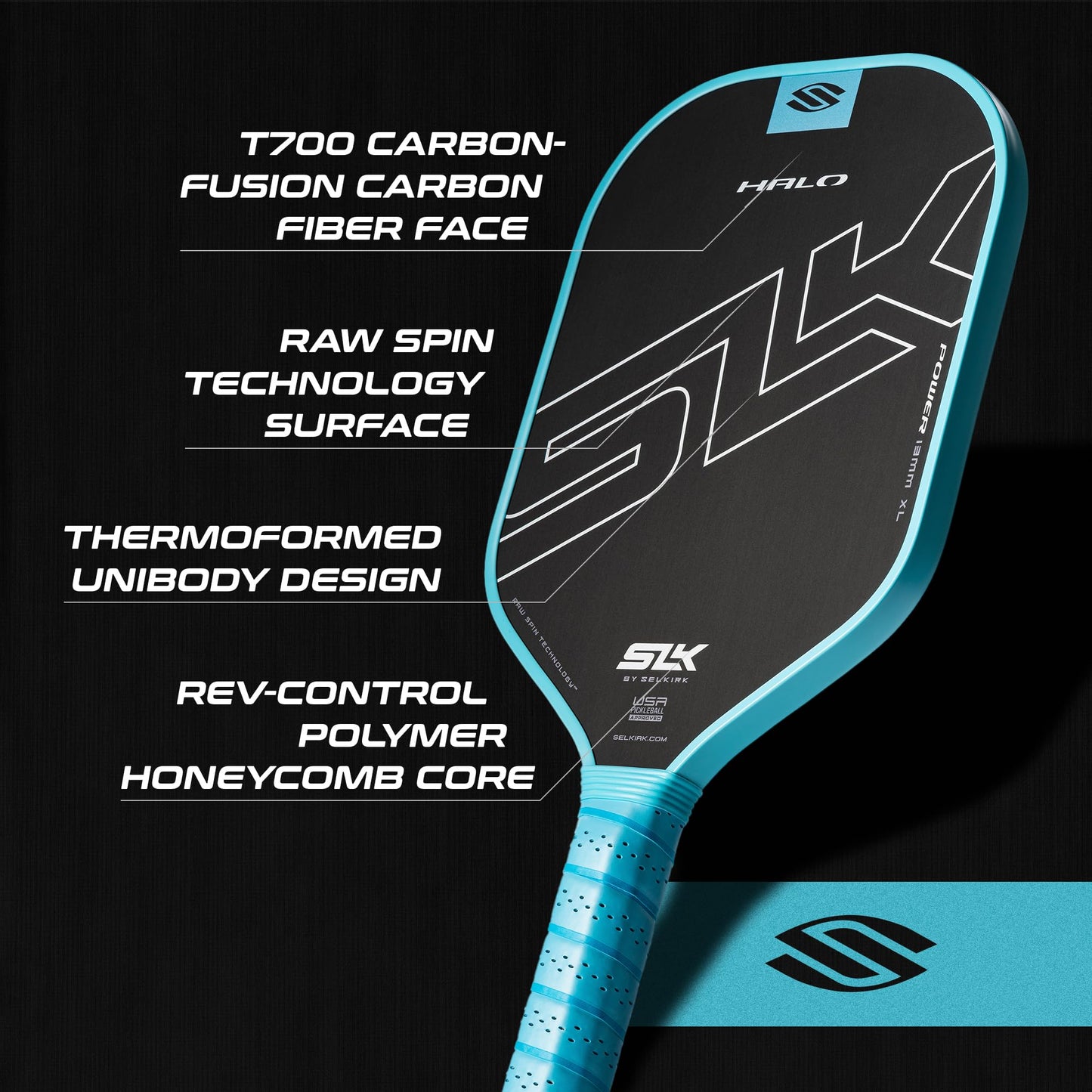 Selkirk Sport SLK Halo Raw Carbon Fiber Pickleball Paddle | Designed in The USA | Choose from The T700 Raw Carbon Fiber Power, The 18k Ultraweave Control, or The Kevlar Linkweave Thermoformed Pro