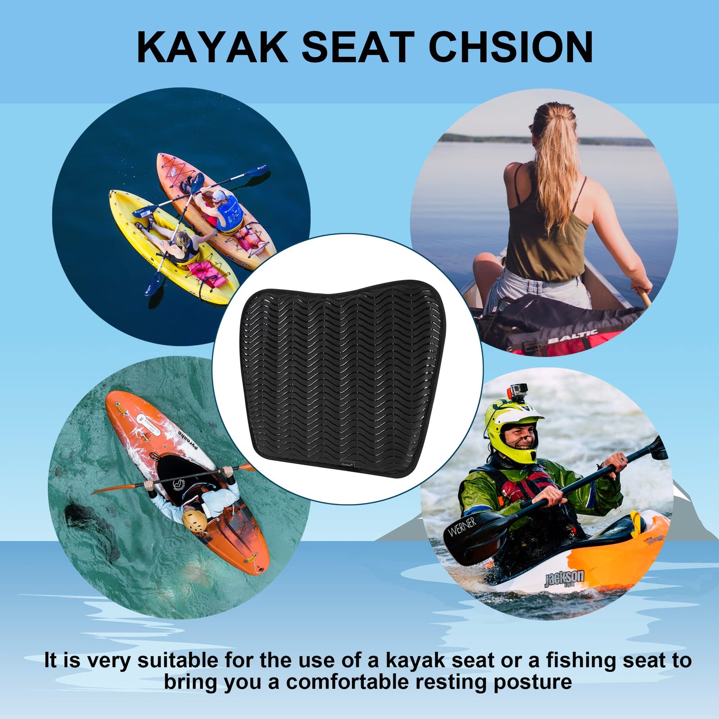 Anti Slip Kayak Seat Cushion for Kayaking,Canoeing,Drifting,Rafting,Fishing and More(15" L 12.2" W 1.02" H)