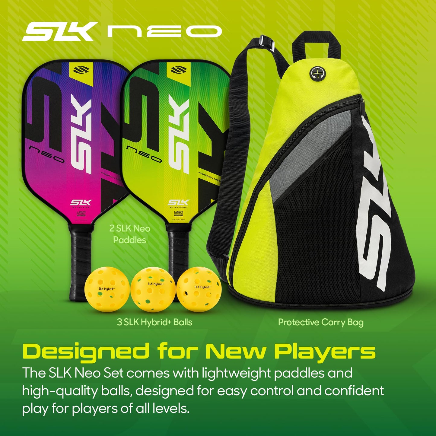 Selkirk Sport Pickleball Paddles Set of 2 | Designed in The USA | Choose The SLK Neo Graphite, SLK Neo Fiberglass Pickleball Set or SLK Atlas Pickleball Bundle