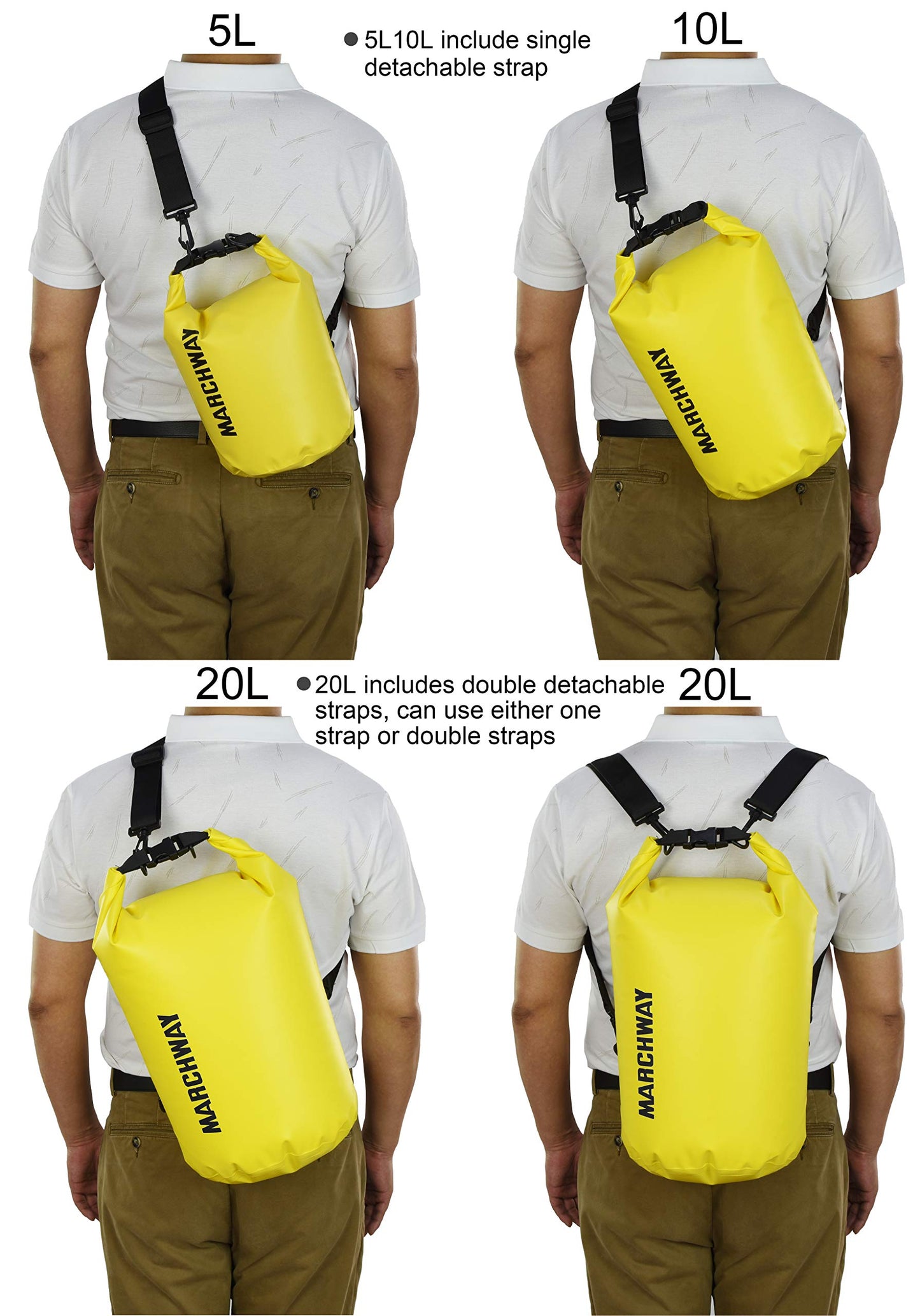 MARCHWAY Floating Waterproof Dry Bag Backpack 5L/10L/20L/30L/40L, Roll Top Sack Keeps Gear Dry for Kayaking, Rafting, Boating, Swimming, Camping, Hiking, Beach, Fishing