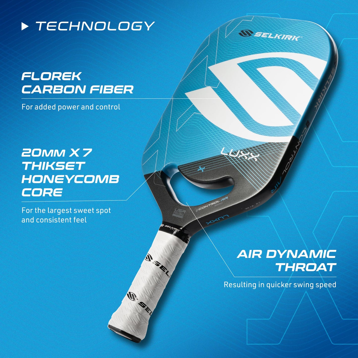 Selkirk LUXX Control Pickleball Paddle | Carbon Fiber Paddle with Polypropylene X7 Core | Designed for Unmatched Control and Added Power