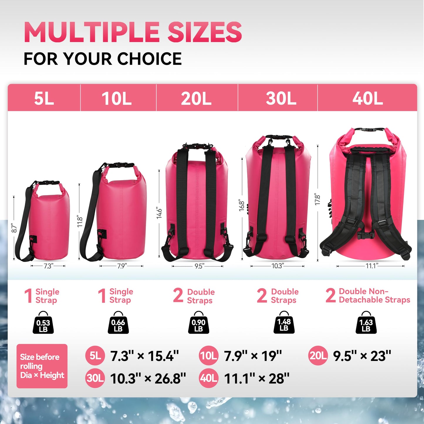 MARCHWAY Floating Waterproof Dry Bag Backpack 5L/10L/20L/30L/40L, Roll Top Sack Keeps Gear Dry for Kayaking, Rafting, Boating, Swimming, Camping, Hiking, Beach, Fishing