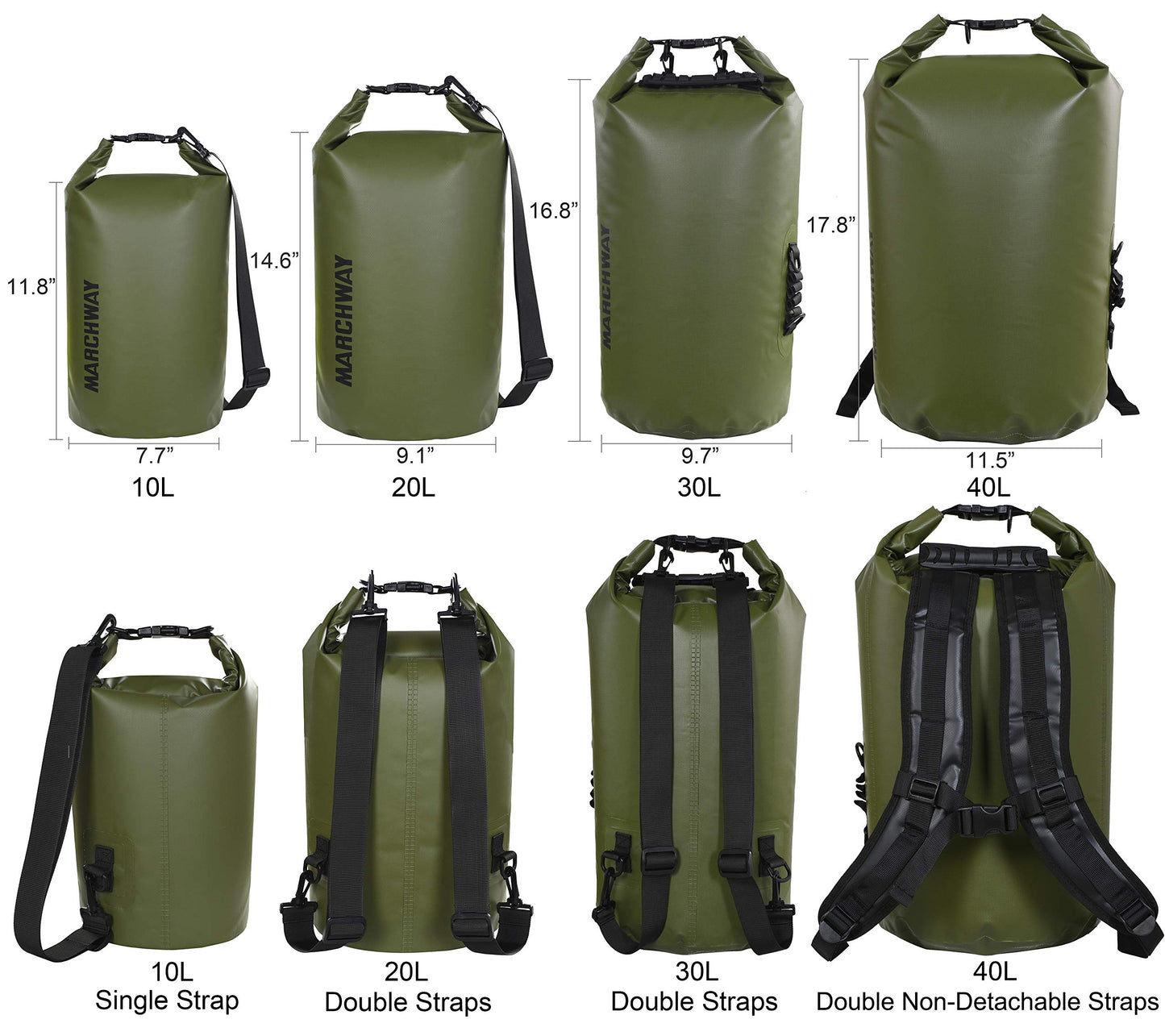 MARCHWAY Floating Waterproof Dry Bag Backpack 5L/10L/20L/30L/40L, Roll Top Sack Keeps Gear Dry for Kayaking, Rafting, Boating, Swimming, Camping, Hiking, Beach, Fishing