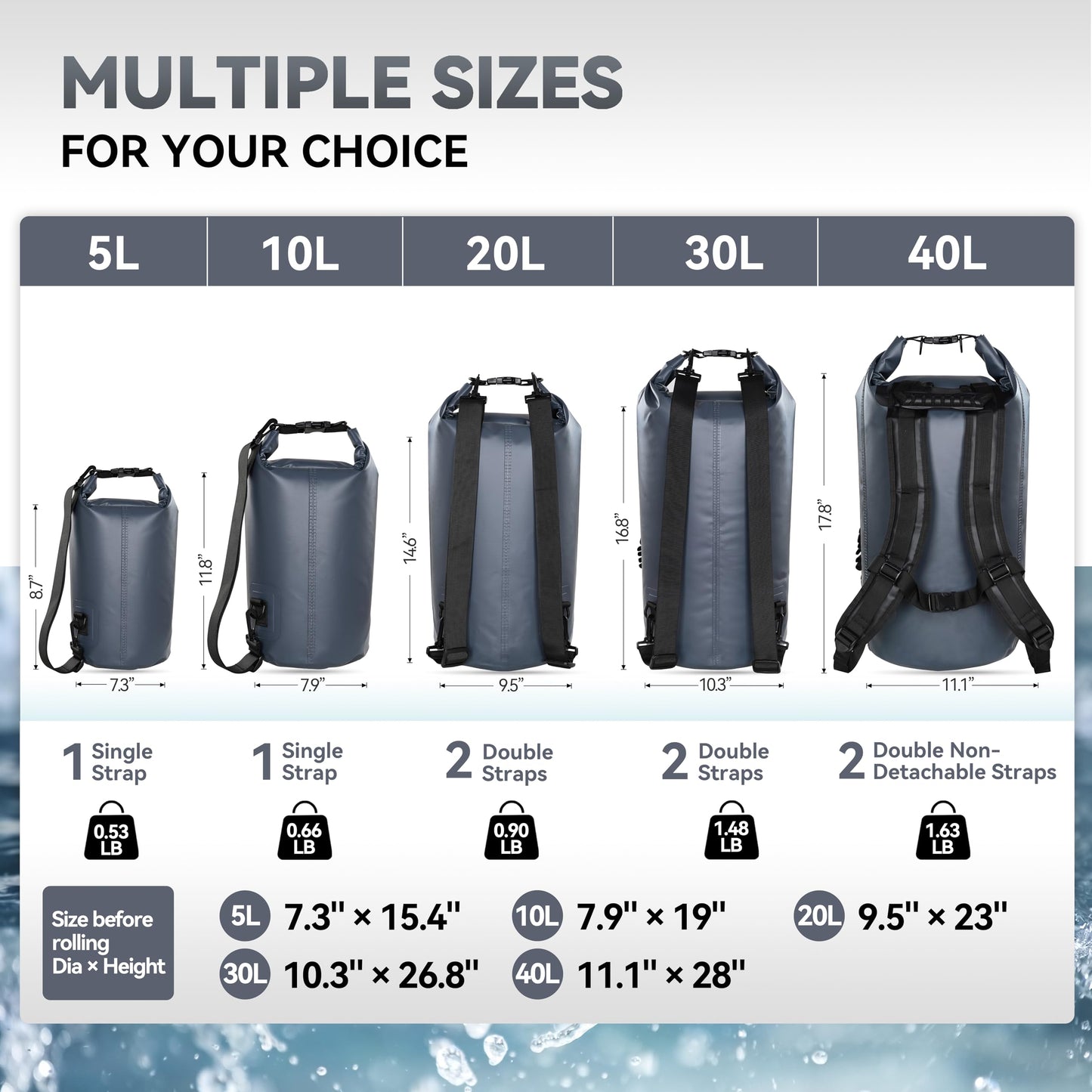 MARCHWAY Floating Waterproof Dry Bag Backpack 5L/10L/20L/30L/40L, Roll Top Sack Keeps Gear Dry for Kayaking, Rafting, Boating, Swimming, Camping, Hiking, Beach, Fishing