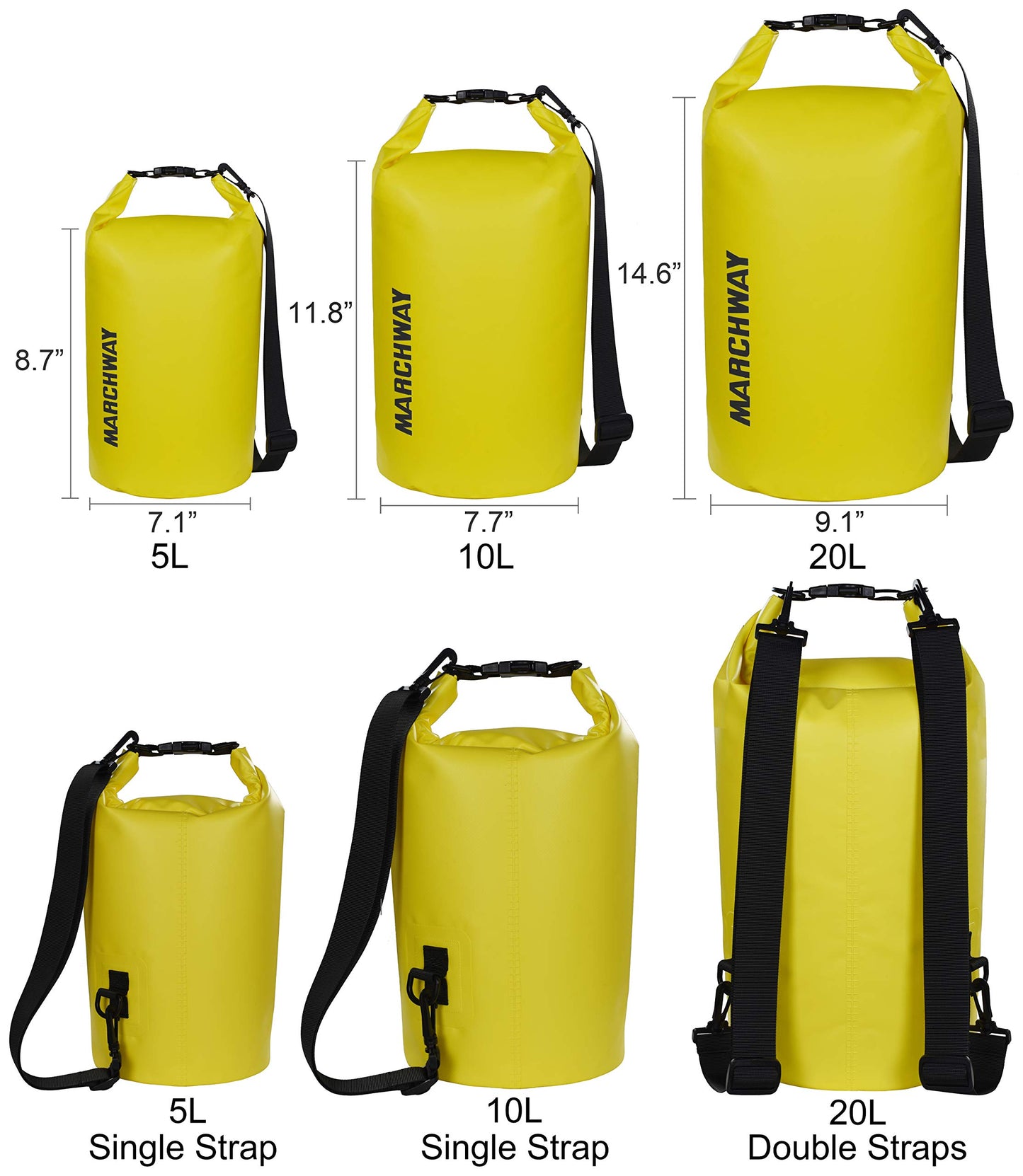 MARCHWAY Floating Waterproof Dry Bag Backpack 5L/10L/20L/30L/40L, Roll Top Sack Keeps Gear Dry for Kayaking, Rafting, Boating, Swimming, Camping, Hiking, Beach, Fishing