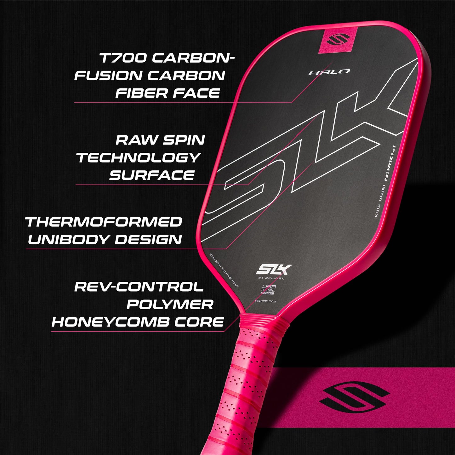 Selkirk Sport SLK Halo Raw Carbon Fiber Pickleball Paddle | Designed in The USA | Choose from The T700 Raw Carbon Fiber Power, The 18k Ultraweave Control, or The Kevlar Linkweave Thermoformed Pro