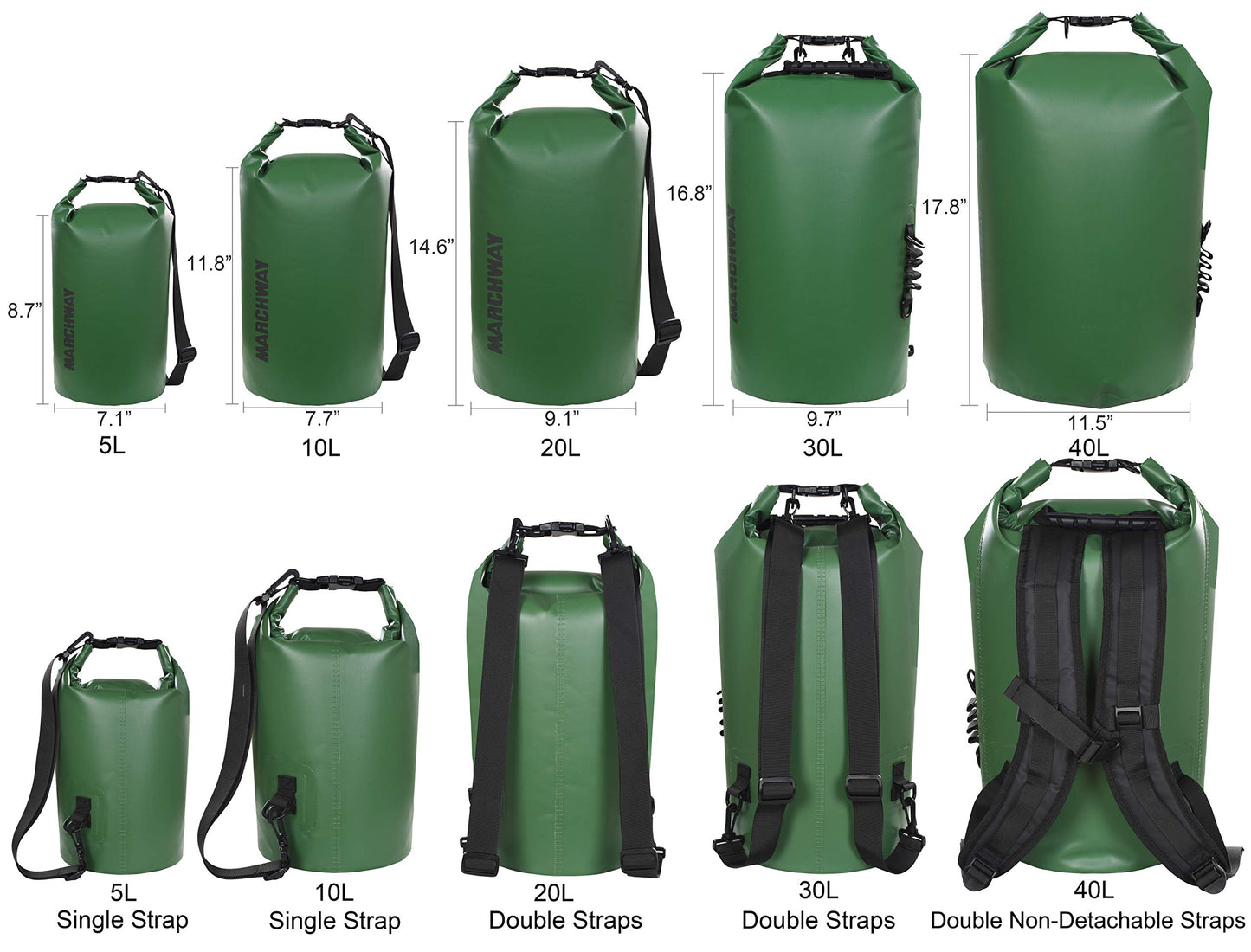 MARCHWAY Floating Waterproof Dry Bag Backpack 5L/10L/20L/30L/40L, Roll Top Sack Keeps Gear Dry for Kayaking, Rafting, Boating, Swimming, Camping, Hiking, Beach, Fishing