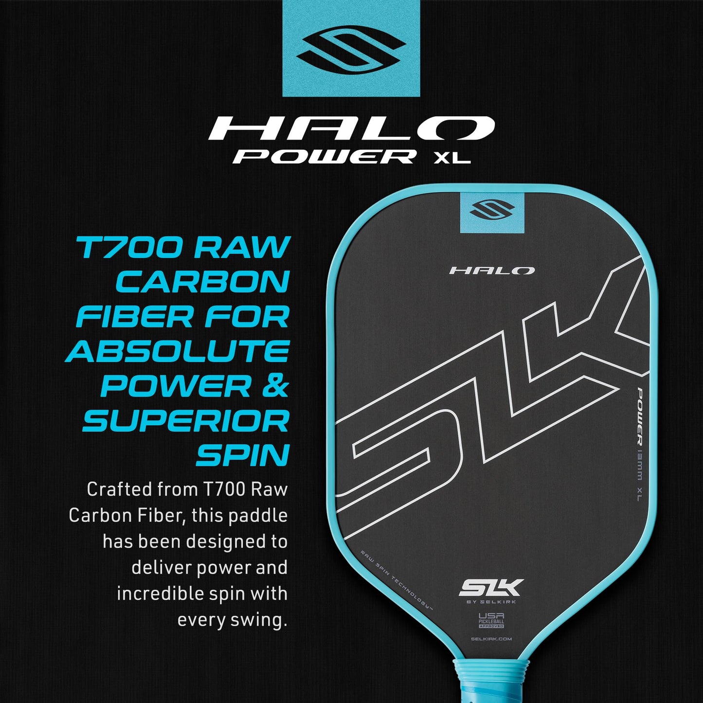 Selkirk Sport SLK Halo Raw Carbon Fiber Pickleball Paddle | Designed in The USA | Choose from The T700 Raw Carbon Fiber Power, The 18k Ultraweave Control, or The Kevlar Linkweave Thermoformed Pro