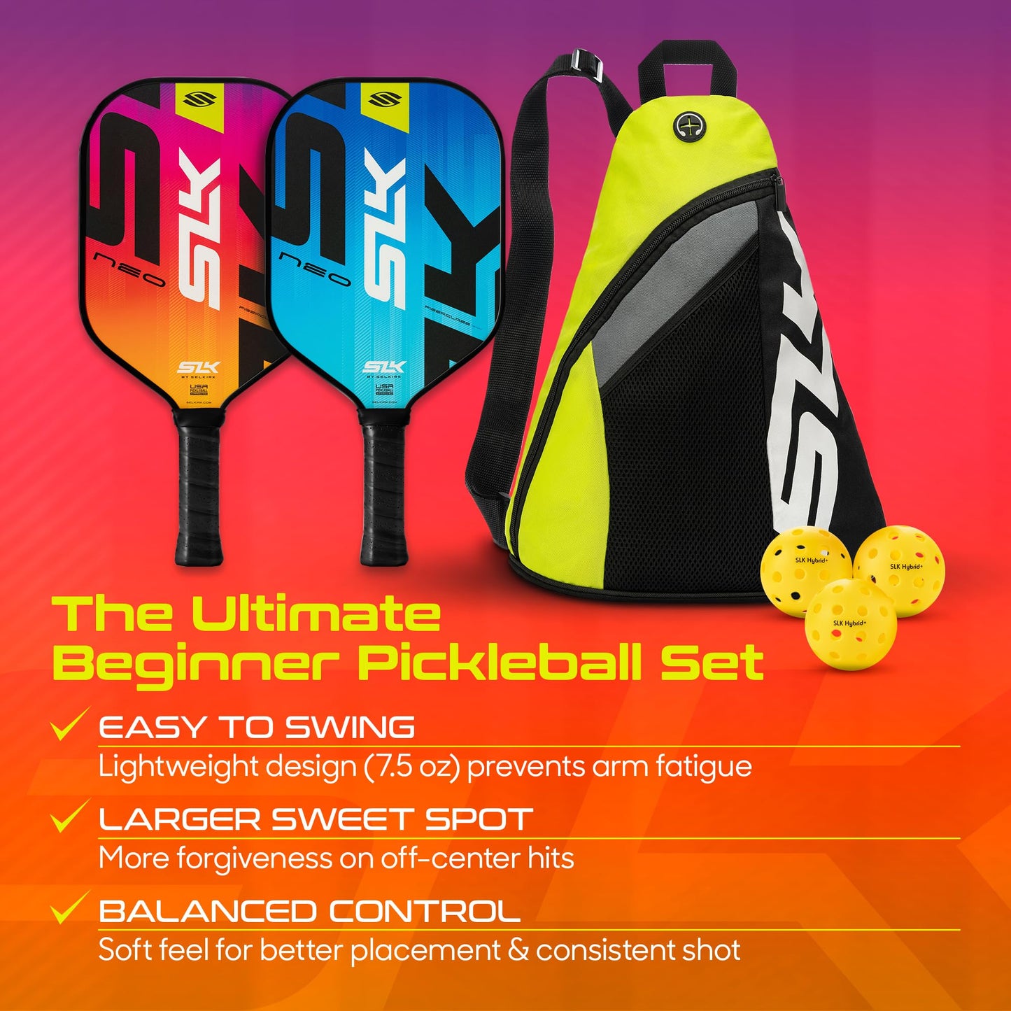 Selkirk Sport Pickleball Paddles Set of 2 | Designed in The USA | Choose The SLK Neo Graphite, SLK Neo Fiberglass Pickleball Set or SLK Atlas Pickleball Bundle