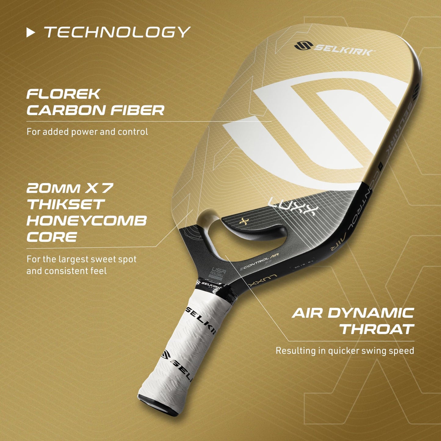 Selkirk LUXX Control Pickleball Paddle | Carbon Fiber Paddle with Polypropylene X7 Core | Designed for Unmatched Control and Added Power