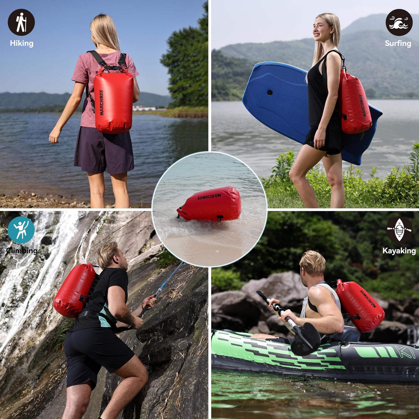 MARCHWAY Floating Waterproof Dry Bag Backpack 5L/10L/20L/30L/40L, Roll Top Sack Keeps Gear Dry for Kayaking, Rafting, Boating, Swimming, Camping, Hiking, Beach, Fishing