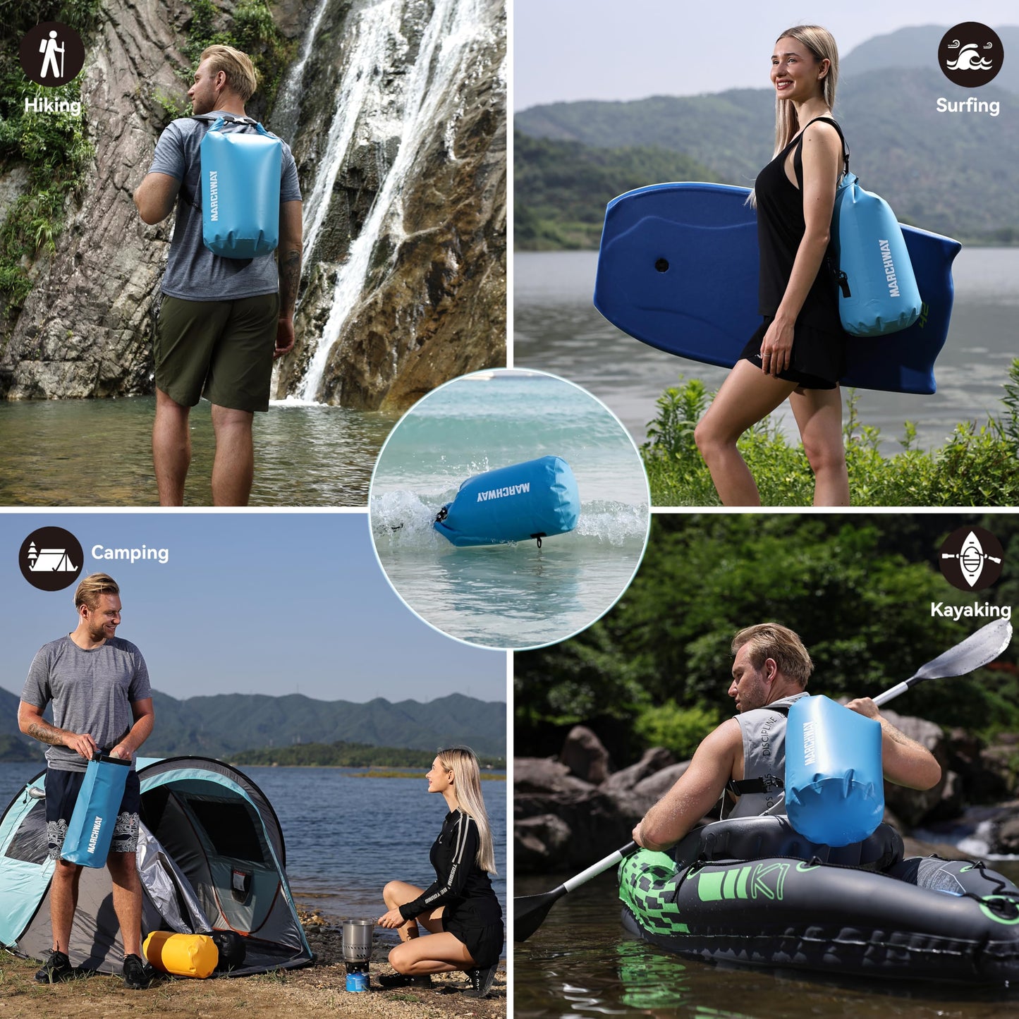 MARCHWAY Floating Waterproof Dry Bag Backpack 5L/10L/20L/30L/40L, Roll Top Sack Keeps Gear Dry for Kayaking, Rafting, Boating, Swimming, Camping, Hiking, Beach, Fishing