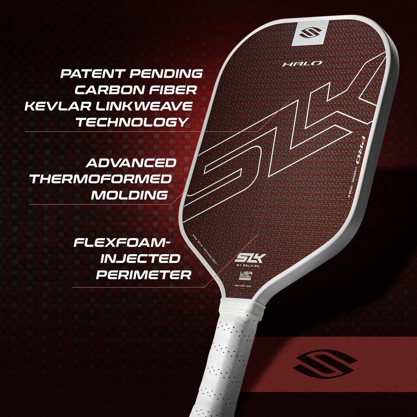 Selkirk Sport SLK Halo Raw Carbon Fiber Pickleball Paddle | Designed in The USA | Choose from The T700 Raw Carbon Fiber Power, The 18k Ultraweave Control, or The Kevlar Linkweave Thermoformed Pro