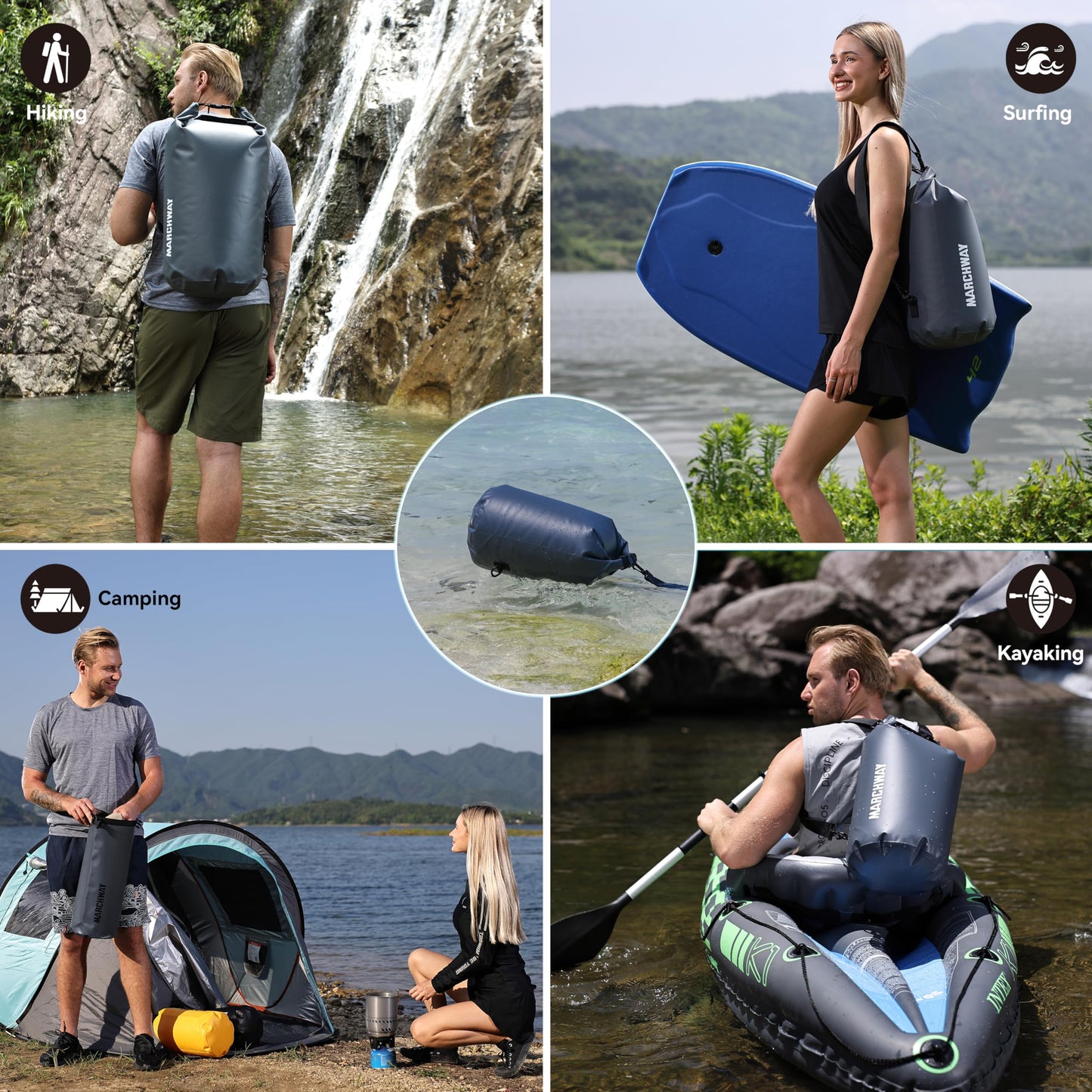 MARCHWAY Floating Waterproof Dry Bag Backpack 5L/10L/20L/30L/40L, Roll Top Sack Keeps Gear Dry for Kayaking, Rafting, Boating, Swimming, Camping, Hiking, Beach, Fishing