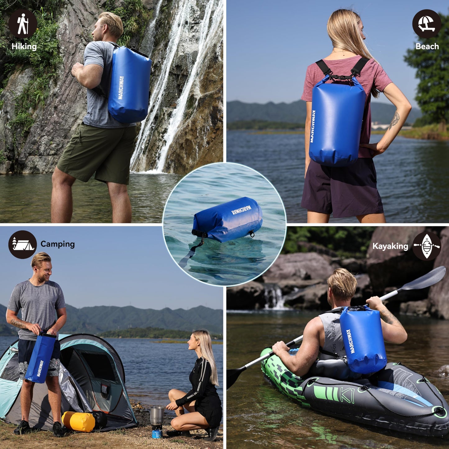 MARCHWAY Floating Waterproof Dry Bag Backpack 5L/10L/20L/30L/40L, Roll Top Sack Keeps Gear Dry for Kayaking, Rafting, Boating, Swimming, Camping, Hiking, Beach, Fishing