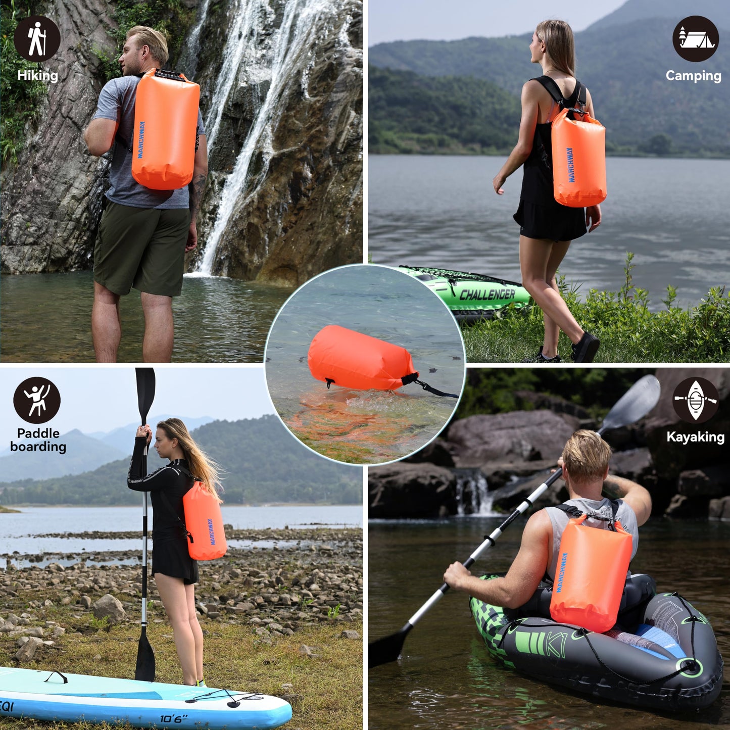 MARCHWAY Floating Waterproof Dry Bag Backpack 5L/10L/20L/30L/40L, Roll Top Sack Keeps Gear Dry for Kayaking, Rafting, Boating, Swimming, Camping, Hiking, Beach, Fishing