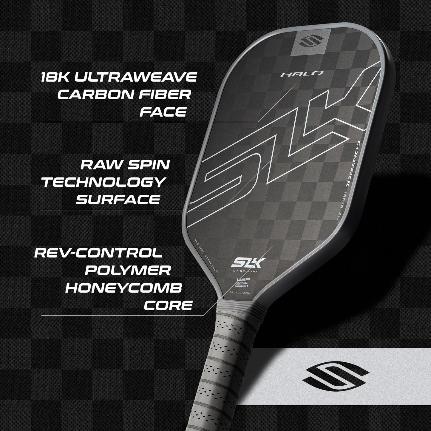 Selkirk Sport SLK Halo Raw Carbon Fiber Pickleball Paddle | Designed in The USA | Choose from The T700 Raw Carbon Fiber Power, The 18k Ultraweave Control, or The Kevlar Linkweave Thermoformed Pro
