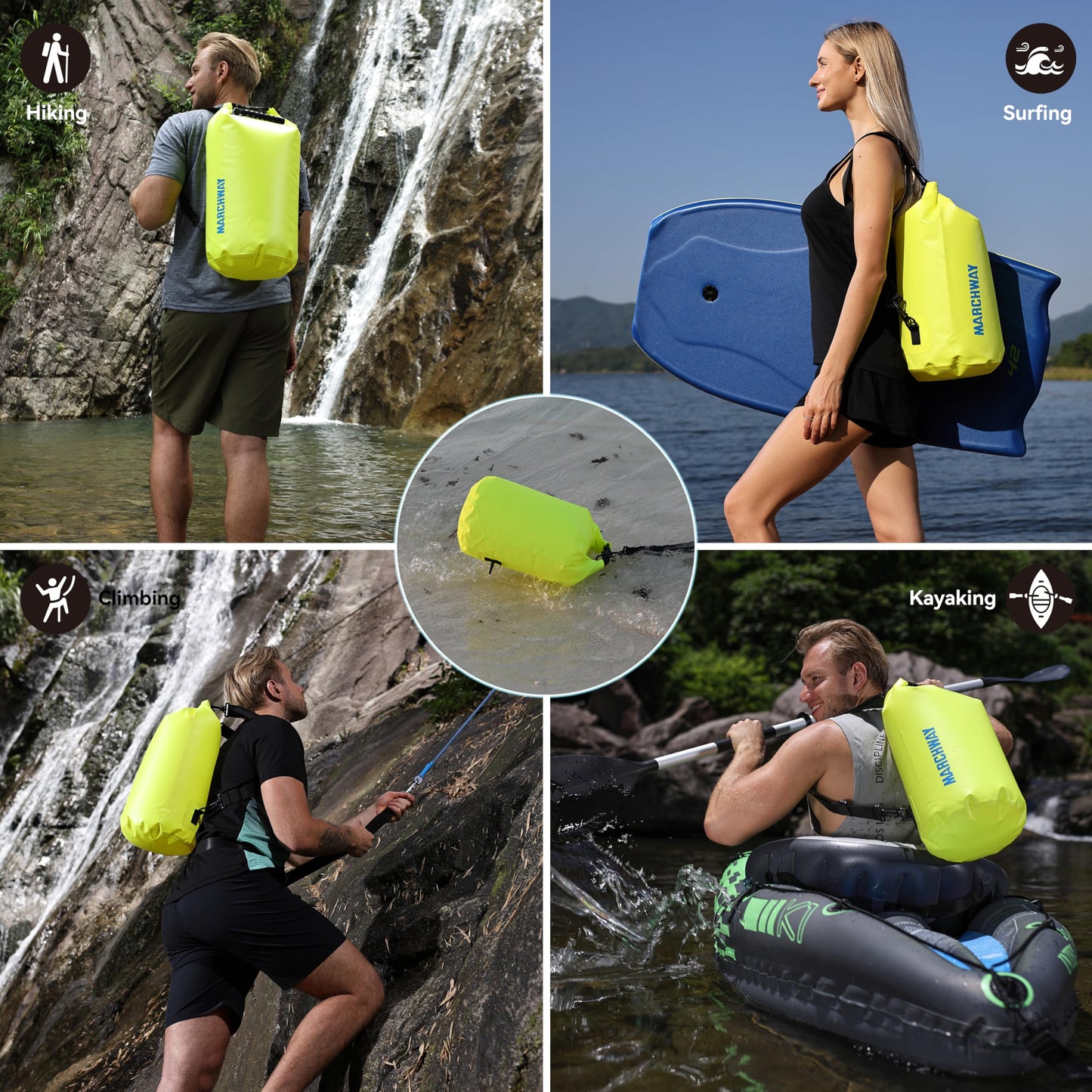 MARCHWAY Floating Waterproof Dry Bag Backpack 5L/10L/20L/30L/40L, Roll Top Sack Keeps Gear Dry for Kayaking, Rafting, Boating, Swimming, Camping, Hiking, Beach, Fishing