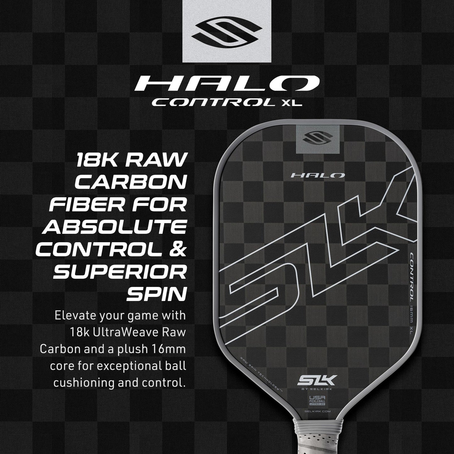 Selkirk Sport SLK Halo Raw Carbon Fiber Pickleball Paddle | Designed in The USA | Choose from The T700 Raw Carbon Fiber Power, The 18k Ultraweave Control, or The Kevlar Linkweave Thermoformed Pro