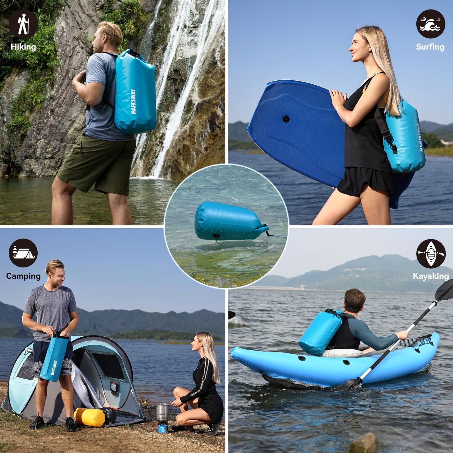 MARCHWAY Floating Waterproof Dry Bag Backpack 5L/10L/20L/30L/40L, Roll Top Sack Keeps Gear Dry for Kayaking, Rafting, Boating, Swimming, Camping, Hiking, Beach, Fishing