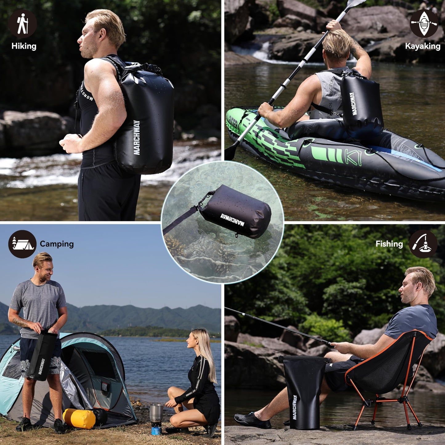 MARCHWAY Floating Waterproof Dry Bag Backpack 5L/10L/20L/30L/40L, Roll Top Sack Keeps Gear Dry for Kayaking, Rafting, Boating, Swimming, Camping, Hiking, Beach, Fishing