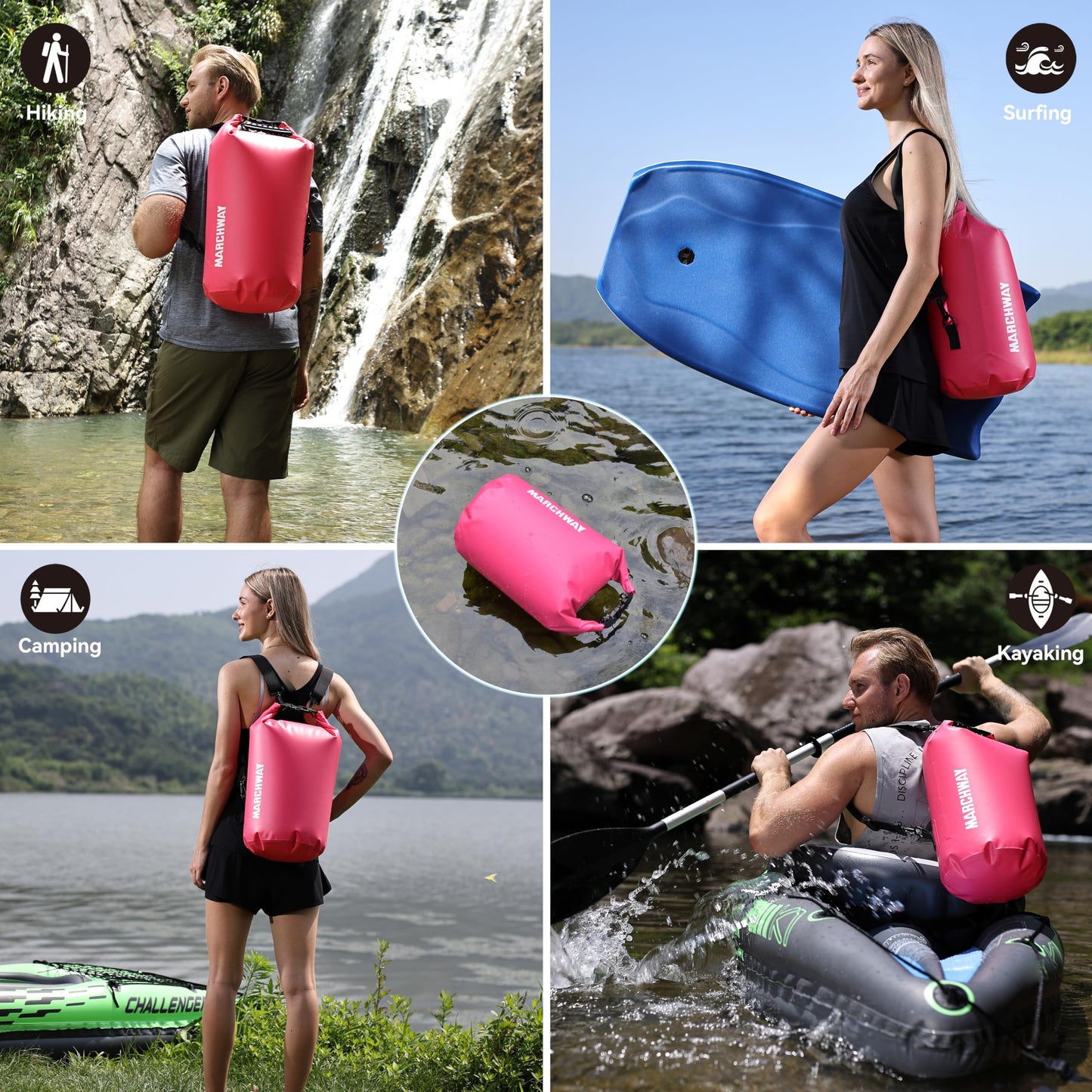 MARCHWAY Floating Waterproof Dry Bag Backpack 5L/10L/20L/30L/40L, Roll Top Sack Keeps Gear Dry for Kayaking, Rafting, Boating, Swimming, Camping, Hiking, Beach, Fishing